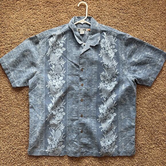 Quiksilver Edition Blue Pineapple Tropical Floral Silk Cotton Hawaiian Shirt XL - Picture 1 of 11